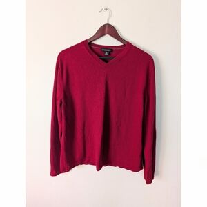 Banana Republic Silk Cashmere Knit Deep Red Burgundy V-Neck Sweater Size XL